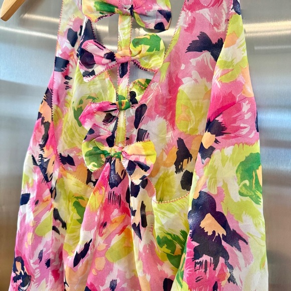 LF Like New Floral Tank Top with Bows down back detail flowers chiffon Millau - Picture 11 of 15